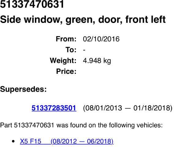 bontott BMW X5 Bal első Ablak