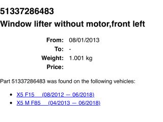 bontott BMW X5 Bal első Ablakemelő Szerkezet (Elektromos)