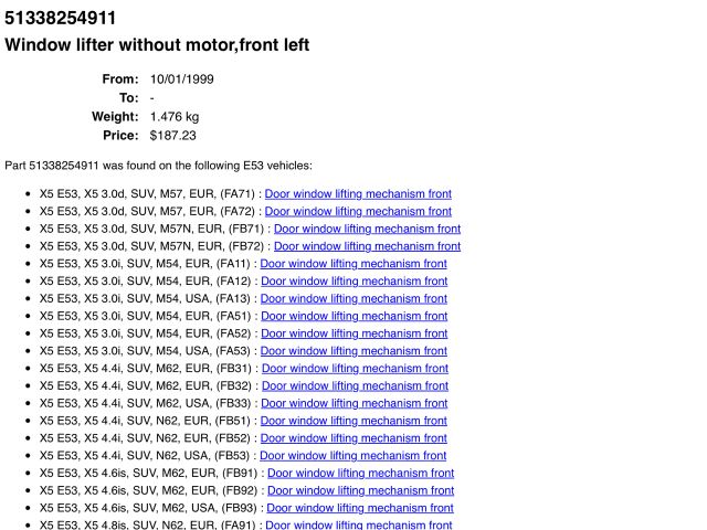 bontott BMW X5 Bal első Ablakemelő Szerkezet (Elektromos)