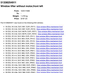 bontott BMW X5 Bal első Ablakemelő Szerkezet (Elektromos)