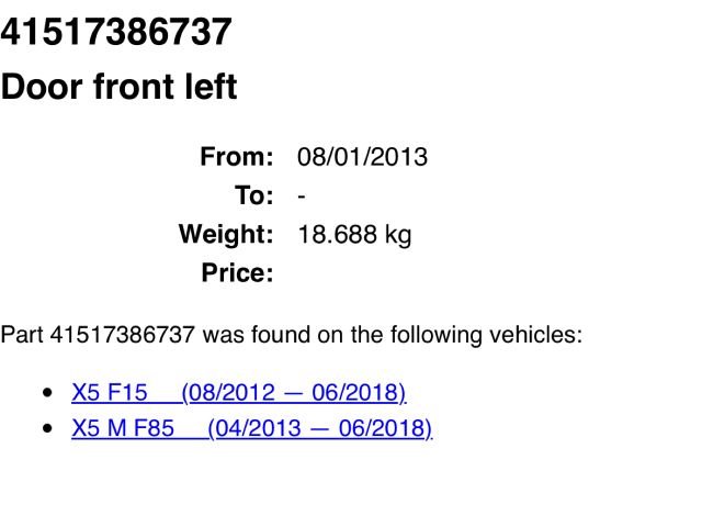 bontott BMW X5 Bal első Ajtó (Üres lemez)