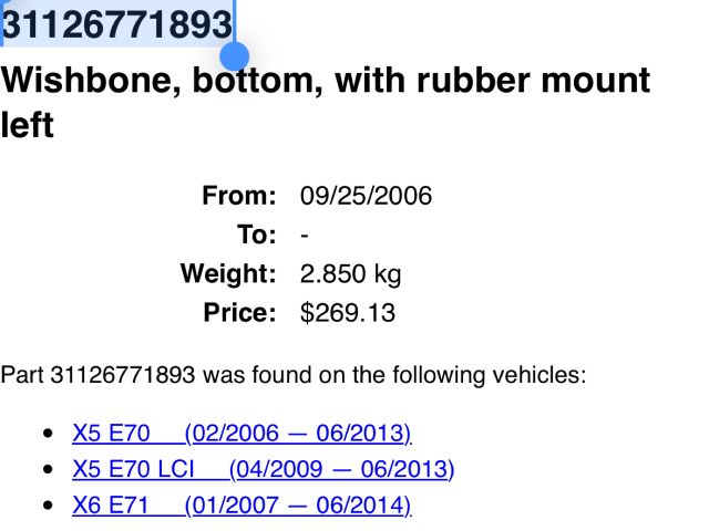 bontott BMW X5 Bal első Alsó Első Lengőkar