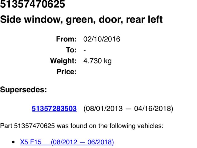 bontott BMW X5 Bal hátsó Ablak