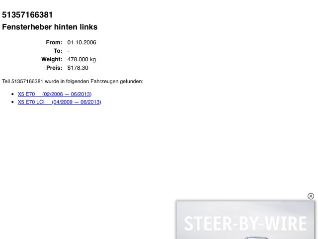 bontott BMW X5 Bal hátsó Ablakemelő Szerkezet (Elektromos)