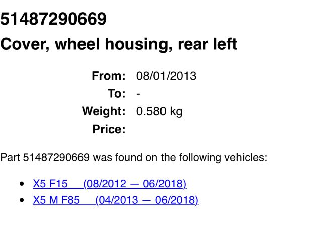 bontott BMW X5 Bal hátsó Dobbetét (Kerékjárati, Műanyag)