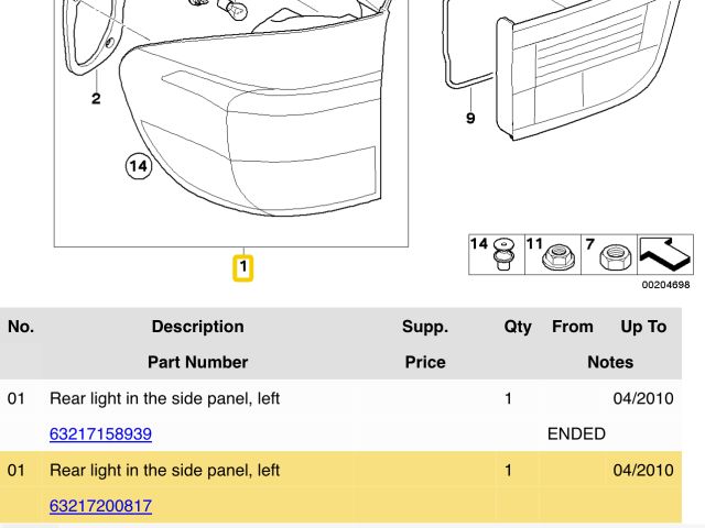 bontott BMW X5 Bal Külső Hátsó Lámpa