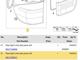 bontott BMW X5 Bal Külső Hátsó Lámpa