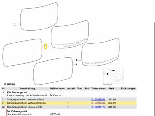 bontott BMW X5 Bal Tükörlap