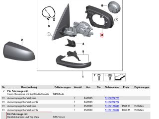bontott BMW X5 Bal Visszapillantó Tükör Keret
