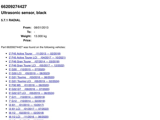 bontott BMW X5 Első Tolatóradar Fej