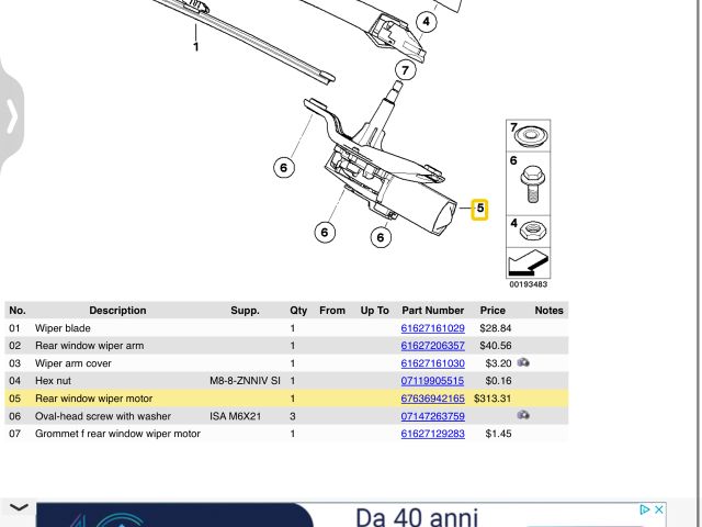 bontott BMW X5 Hátsó Ablaktörlő Motor