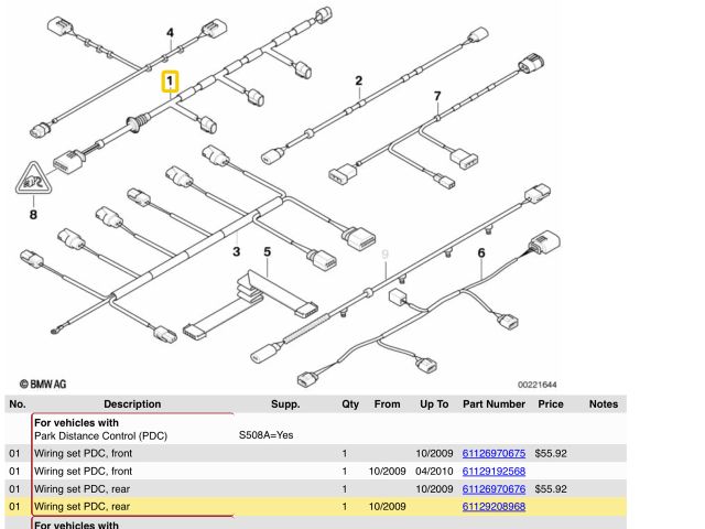 bontott BMW X5 Hátsó Tolatóradar Kábelköteg