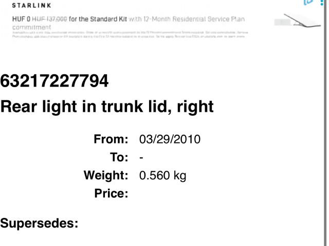 bontott BMW X5 Jobb Belső Hátsó Lámpa