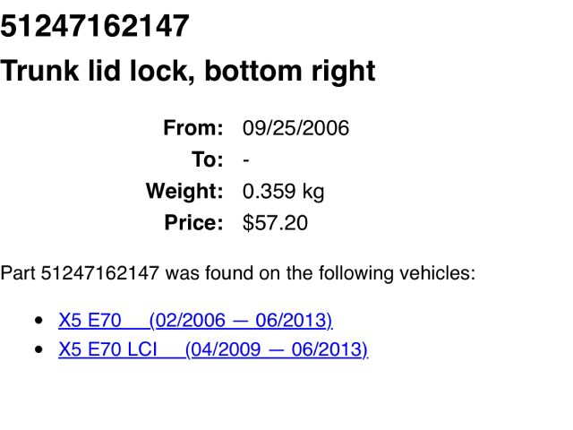 bontott BMW X5 Jobb Csomagtérajtó Zárszerkezet