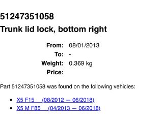 bontott BMW X5 Jobb Csomagtérajtó Zárszerkezet