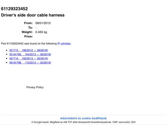 bontott BMW X5 Jobb első Ajtó Kábelköteg