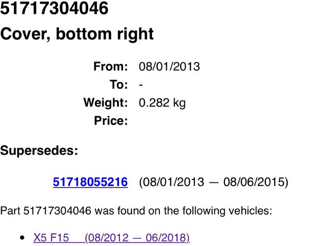 bontott BMW X5 Jobb első Első Dobbetét (Kerékjárati, Műanyag)