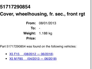 bontott BMW X5 Jobb első Első Dobbetét (Kerékjárati, Műanyag)