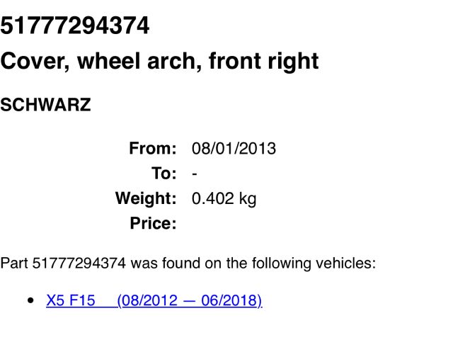 bontott BMW X5 Jobb első Sárvédő Díszléc