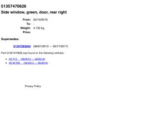 bontott BMW X5 Jobb hátsó Ablak