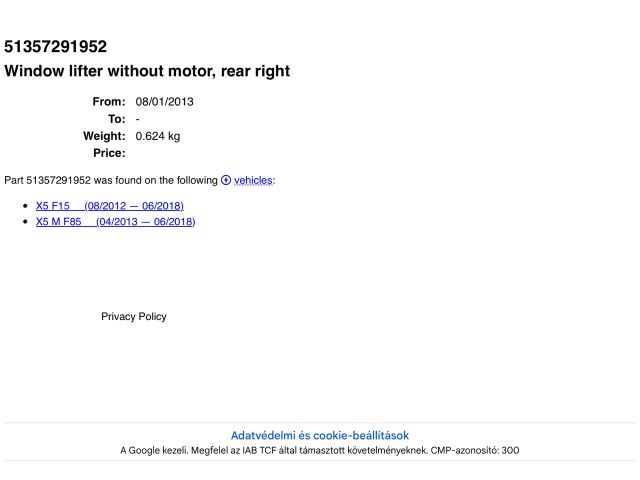 bontott BMW X5 Jobb hátsó Ablakemelő Szerkezet (Elektromos)
