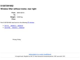 bontott BMW X5 Jobb hátsó Ablakemelő Szerkezet (Elektromos)