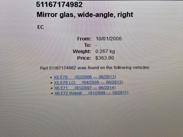 bontott BMW X5 Jobb Tükörlap