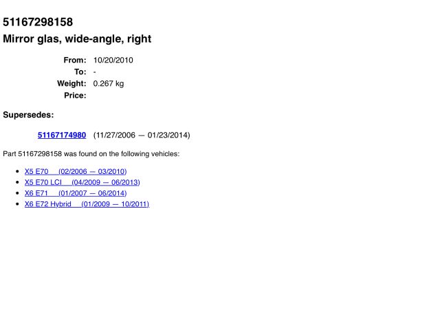 bontott BMW X5 Jobb Tükörlap