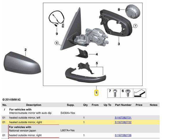 bontott BMW X5 Jobb Visszapillantó Tükör (Elektromos)
