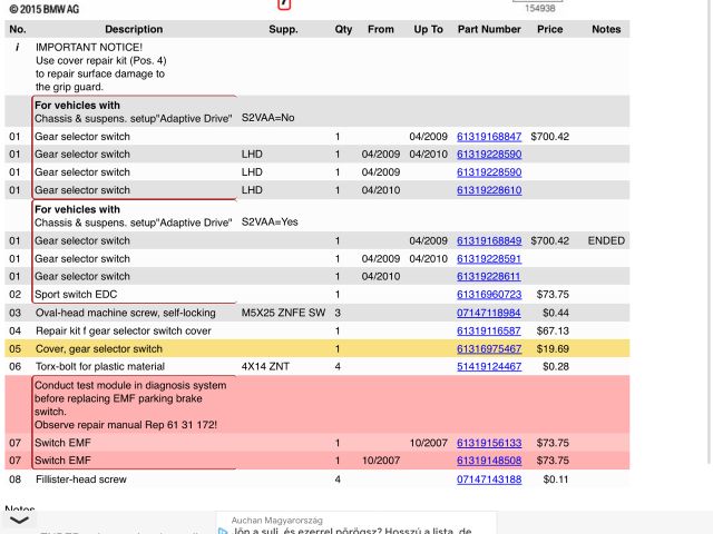 bontott BMW X5 Kézifék Kapcsoló