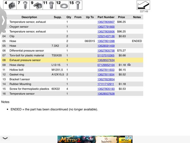 bontott BMW X5 Kipufogó Hőmérséklet Érzékelő