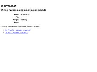 bontott BMW X5 Injektor Kábelköteg