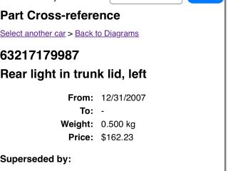 bontott BMW X6 Bal Belső Hátsó Lámpa
