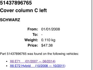 bontott BMW X6 Bal C Oszlop Burkolat