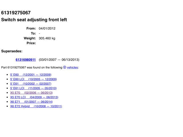 bontott BMW X6 Bal első Ülésállító Kapcsoló