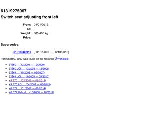 bontott BMW X6 Bal első Ülésállító Kapcsoló