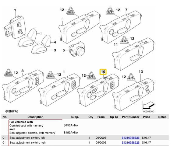 bontott BMW X6 Bal első Ülésállító Kapcsoló