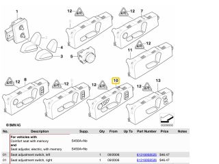 bontott BMW X6 Bal első Ülésállító Kapcsoló