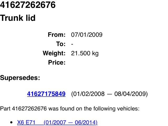 bontott BMW X6 Csomagtérajtó (Üres lemez)