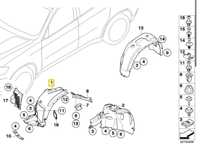 bontott BMW X6 Jobb első Első Dobbetét (Kerékjárati, Műanyag)