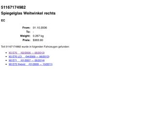 bontott BMW X6 Jobb Tükörlap