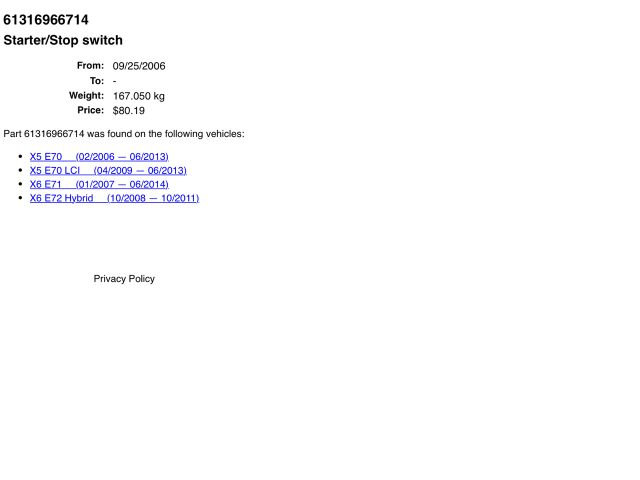 bontott BMW X6 Start / Stop Indító Gomb