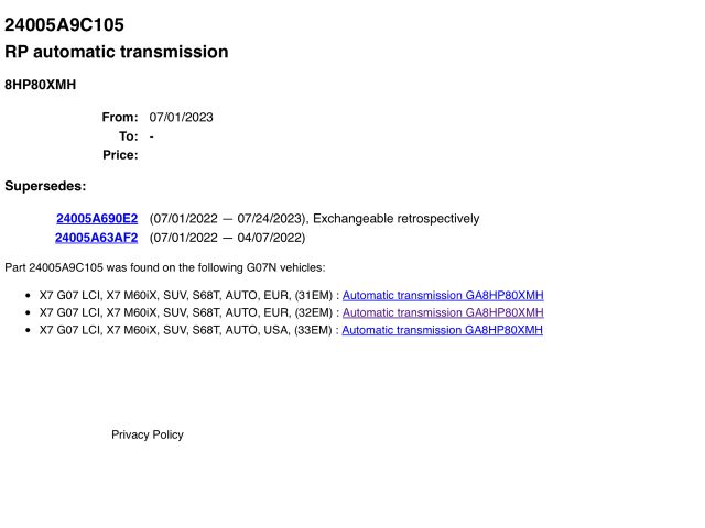 bontott BMW X7 Váltóház