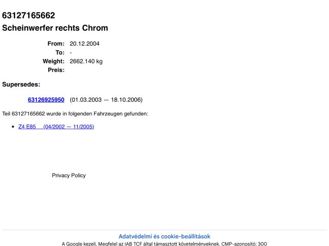 bontott BMW Z4 Bal Xenon Fényszóró