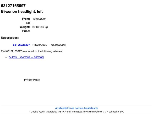 bontott BMW Z4 Bal Xenon Fényszóró