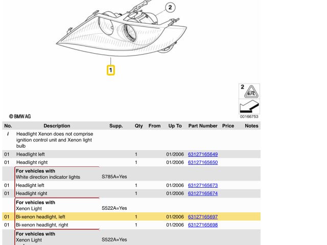 bontott BMW Z4 Bal Xenon Fényszóró