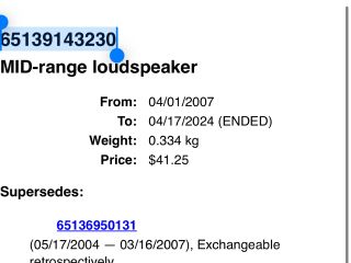 bontott BMW Z4 Hangszóró (Pozíciófüggetlen)