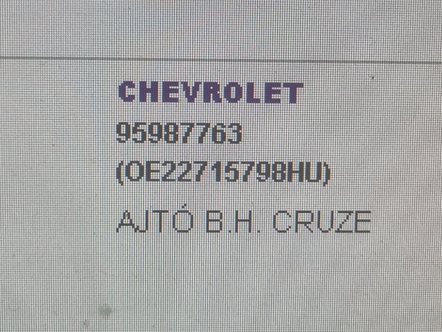 bontott CHEVROLET CRUZE Bal hátsó Ajtó (Üres lemez)