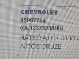 bontott CHEVROLET CRUZE Jobb hátsó Ajtó (Üres lemez)