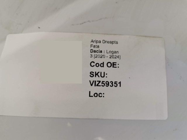 bontott DACIA LOGAN Jobb első Sárvédő